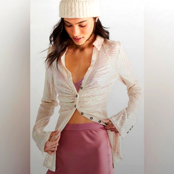 Free People Tops - NWOT Free People Sequin Shirt - M